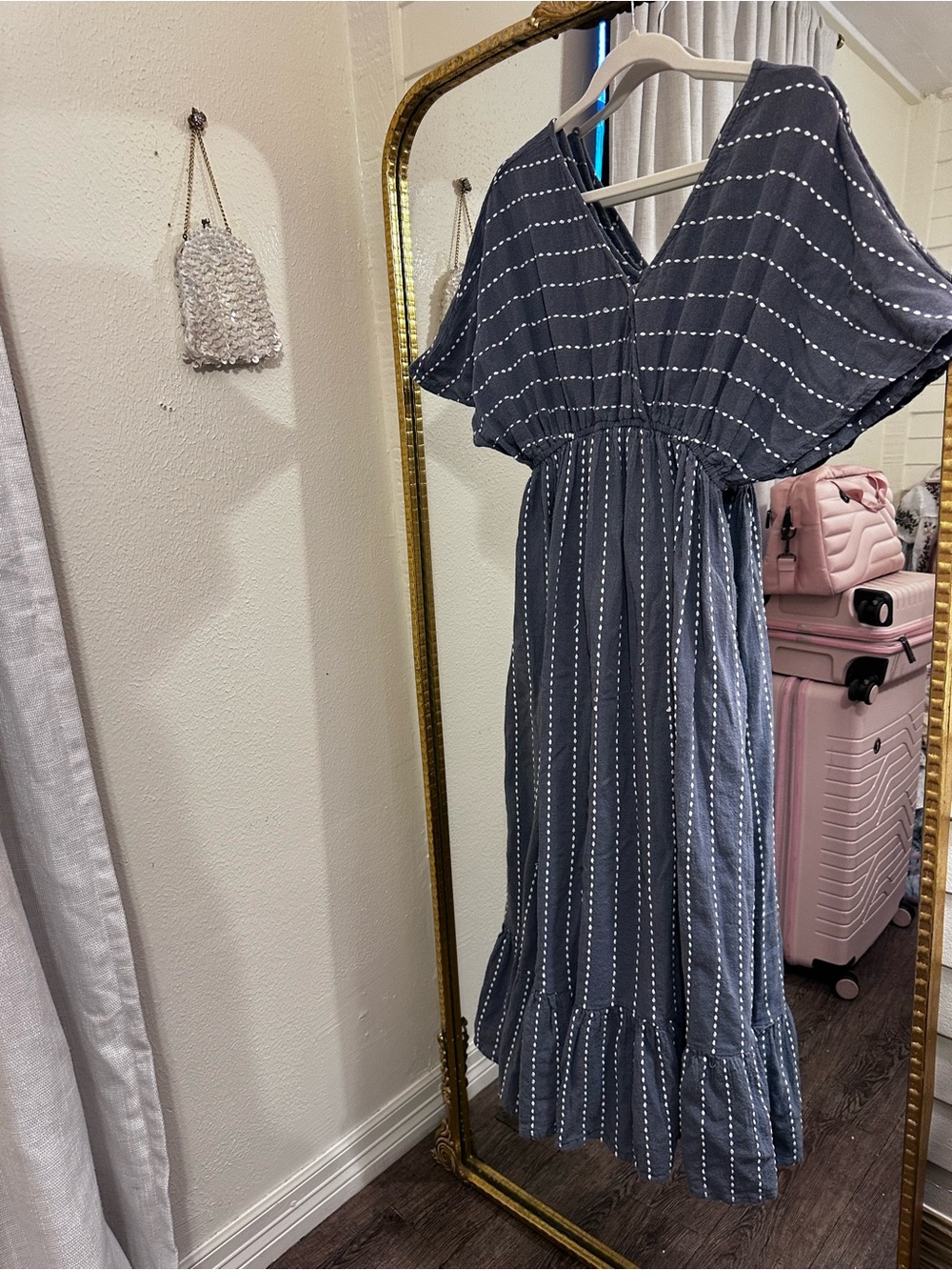 Cost Plus World Market Navy Maxi Dress with White Dot Stripes - Picture 5 of 5